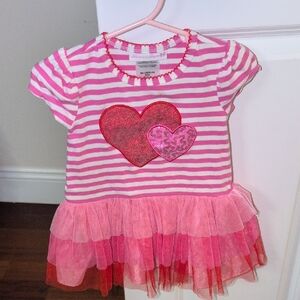 Bonnie Jean Pink and White Striped Dress with Heart Detail